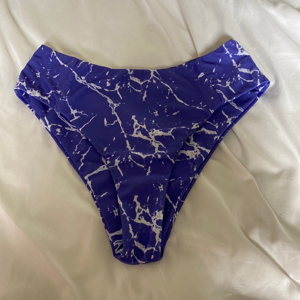 PURPLE MARBLE HIGHT WAISTED BIKINI BOTTOMS - Picture 1 of 1